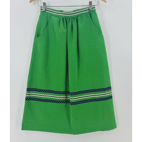 VTG The Red Mill Green Womens Sz 4-6 High Waist Pleated Retro Mod Striped AA40 - Picture 1 of 11